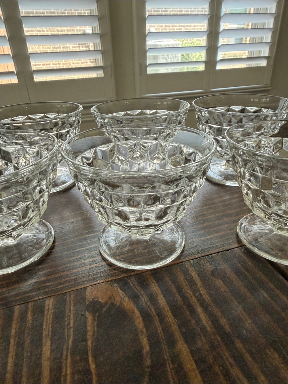 Vintage Fostoria Clear Cut-Glass Pedestal Dessert Bowls - Set of 6